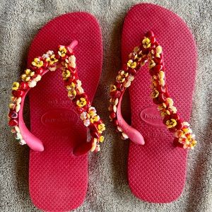 Havaianas hand beaded one-of-a-kind flip flops